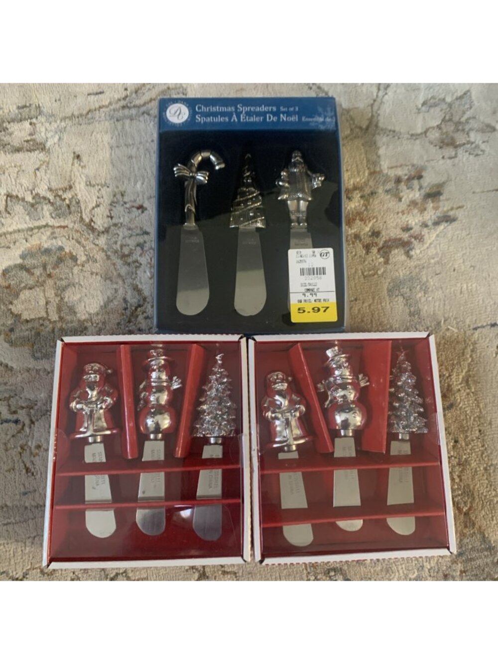 3 SETS of 3 Christmas Spreaders Snowman Tree Candy Cane Santa Claus 9 Total